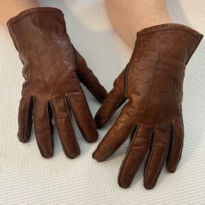 Genuine leather brown flexible gloves stitching detail lined Women’s Size Medium
